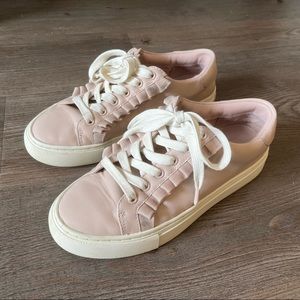 Tory Burch Sport Ruffle Calf Leather Sneaker in Shell Pink Size 6